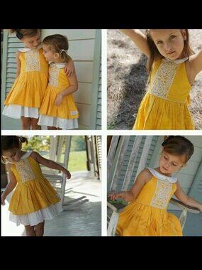 Girls Wildling by Well Dressed Wolf Mustard Yellow Hellen Dress Lace Trim size 8